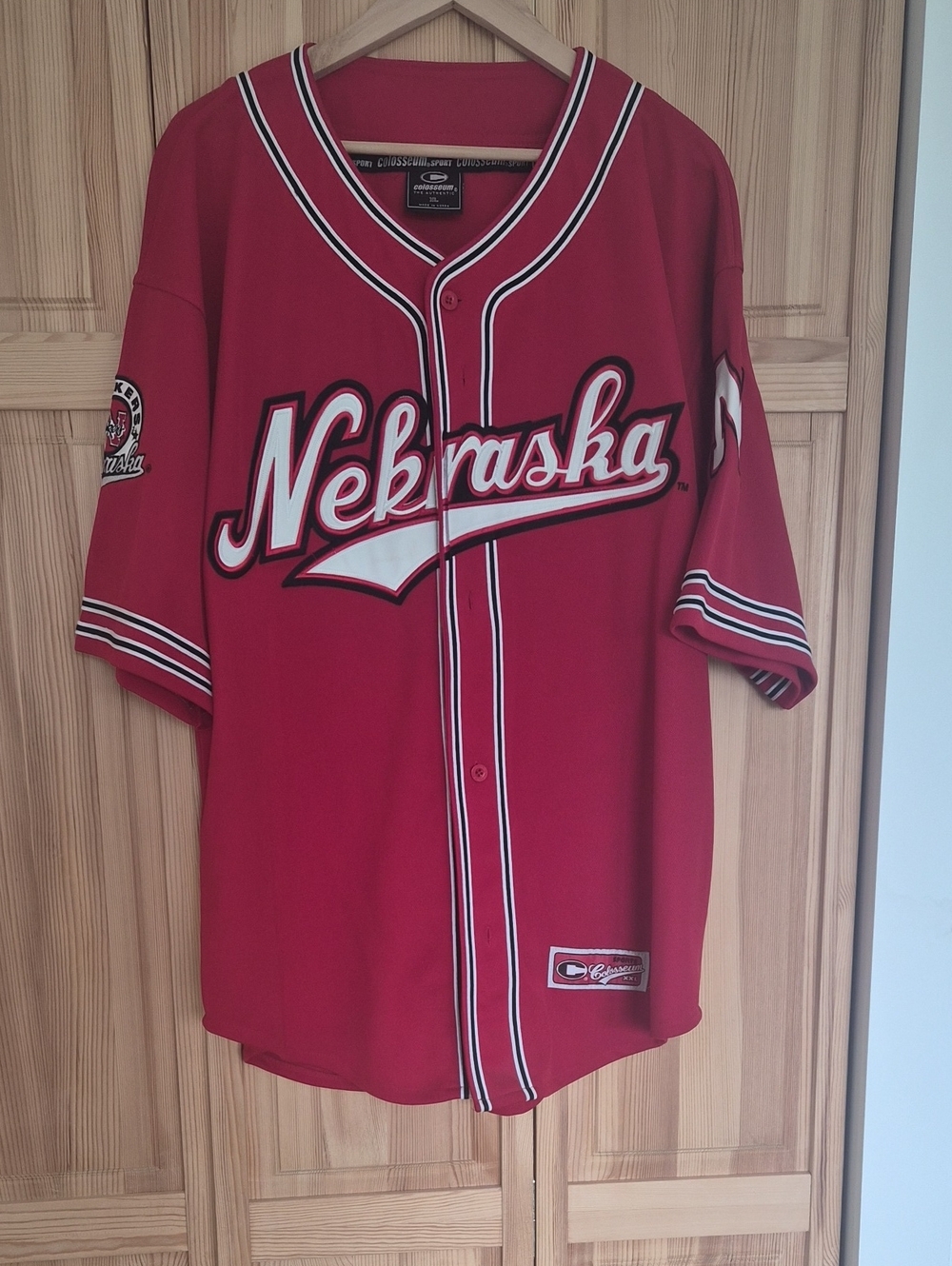 Colosseum Red Nebraska Baseball Jersey with White & Black Trim